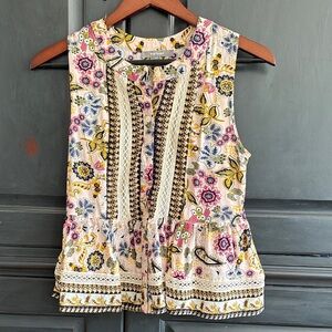 Boho Floral Sleeveless Blouse - Multicolor
